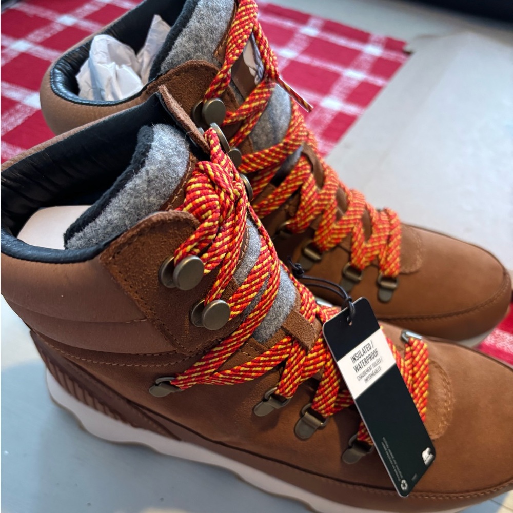 Sorel Tan Waterproof Boots with Orange lace Accents - Picture 3 of 4